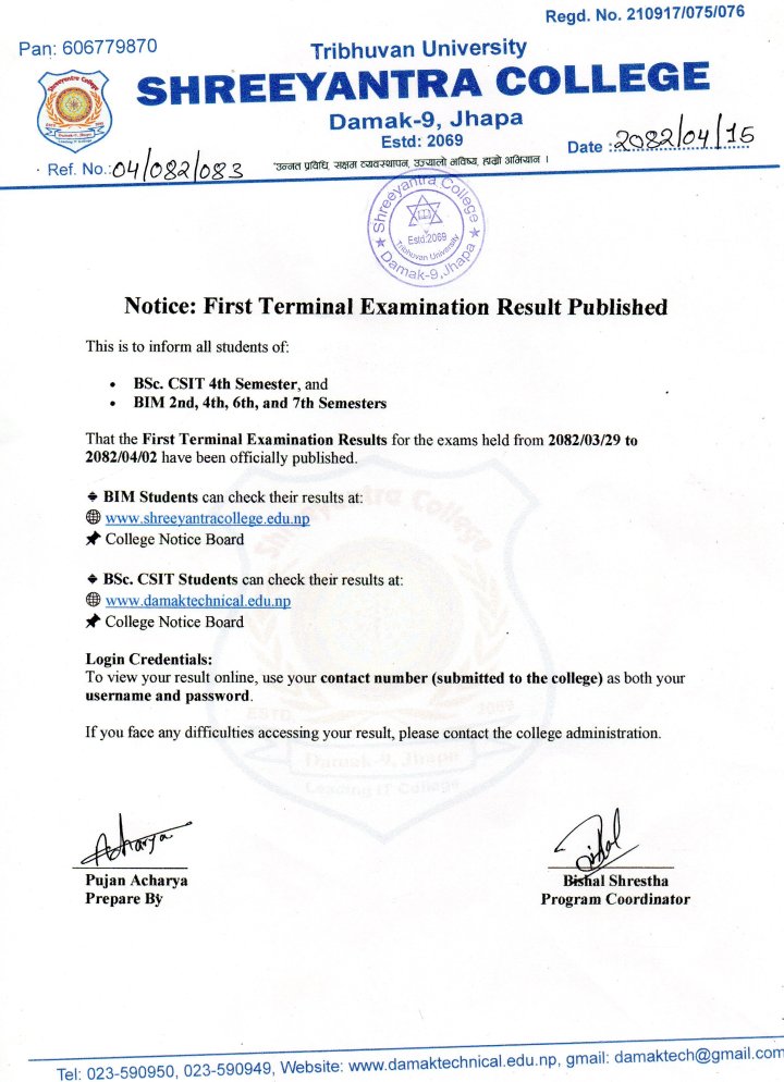 First Terminal Examination Result Published