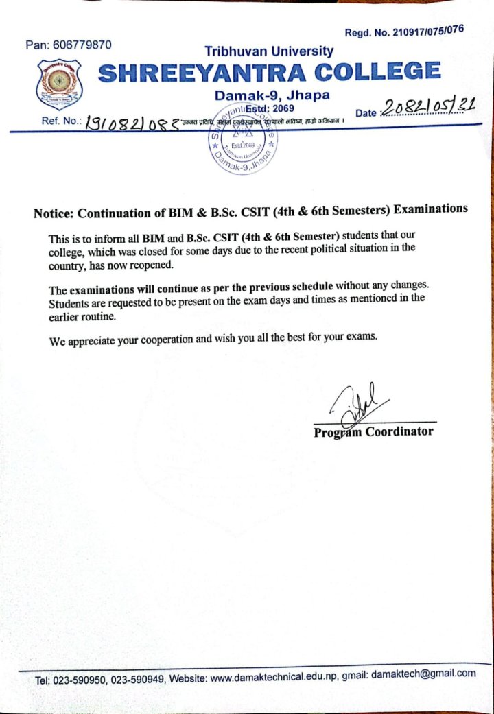 Continuation of BIM & B.Sc. CSIT (4th & 6th Semesters) Examinations