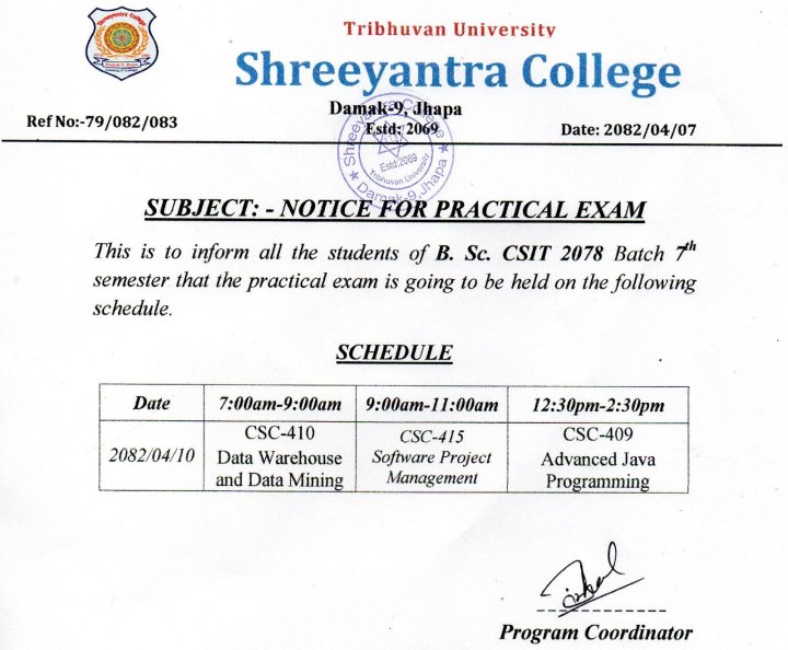 NOTICE FOR PRACTICAL EXAM