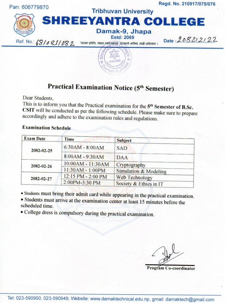 Practical Examination  ( BSc. CSIT 5th semester )